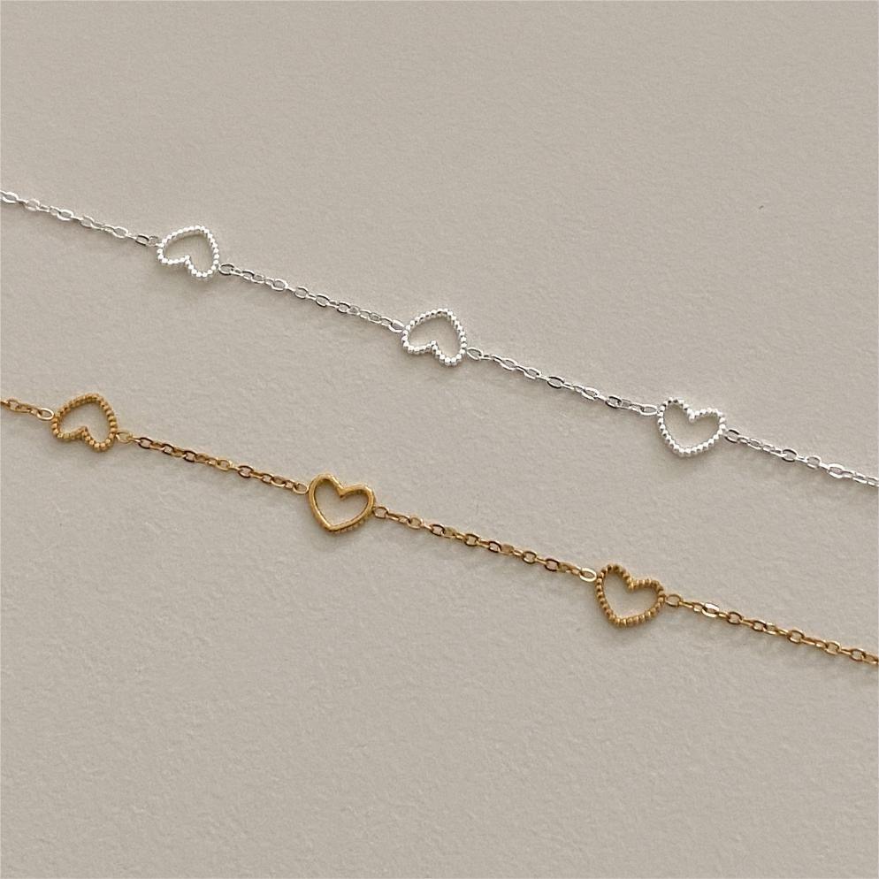 Pulseira de Prata com Corações Doce Menina Ouro 18k - Fabi Joias