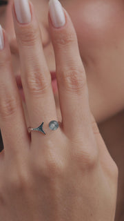 Anel ajustável Calda de Sereia e Pedra de Cristal Prata 925